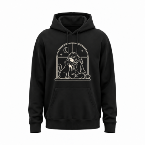 Dziewczyna i kot — nocne okno — Bluza JiM Unisex 320 g/m² — czarna