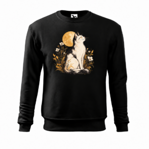 Kot w kwiatach i księżyc — Bluza Essential 406 unisex — czarna