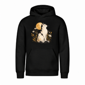 Kot w kwiatach i księżyc — Bluza Vibe Hoodie 431 unisex — czarna