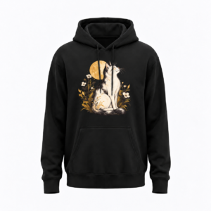 Kot w kwiatach i księżyc — Bluza JiM Unisex 320 g/m² — czarna